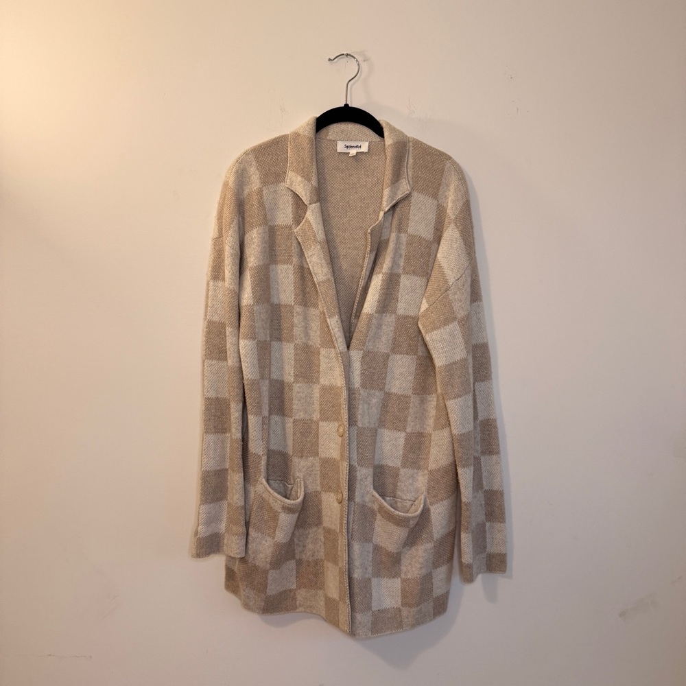 Splendid Checker Sweater Coat, Size S, cashmere blend